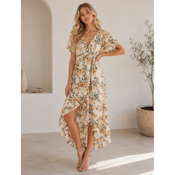Baltic Born Dresses & Skirts - NEW Baltic Born Amara Wrap Dress Maxi Length Ivory Multi Floral Size Medium